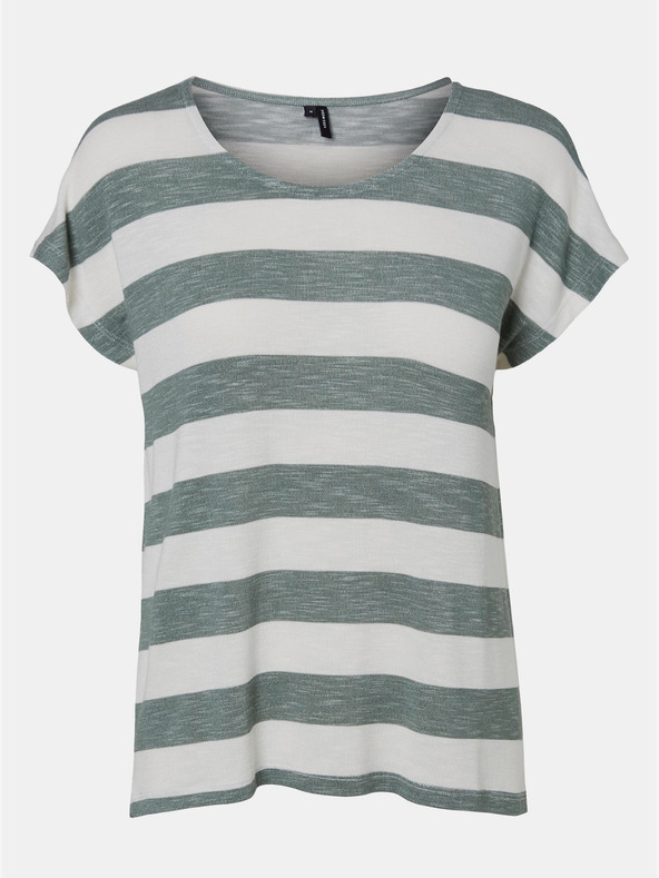Vero Moda Zeleno-bela črtasta majica VERO MODA Wide Stripe