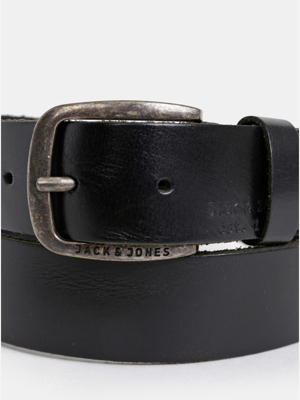 Jack & Jones Črni usnjeni moški pas Jack & Jones Paul