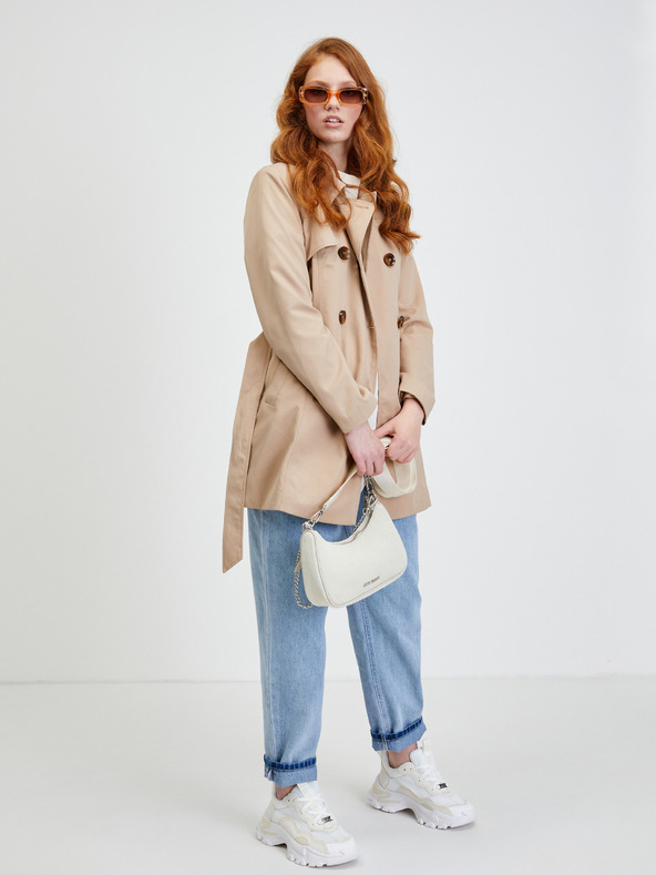 ONLY Bež kratek plašč s kravato SAMO Valerie