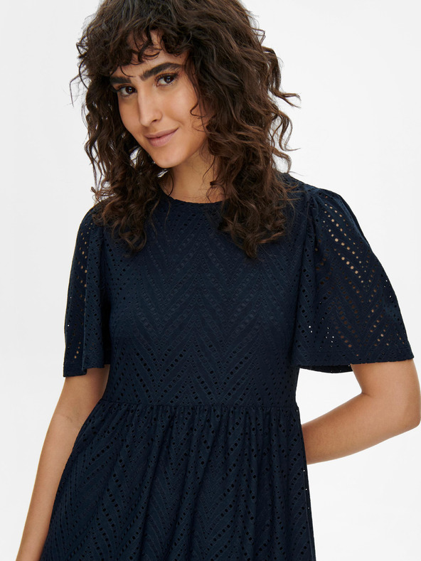 Jacqueline de Yong Temno modra kratka perforirana obleka JDY Carla