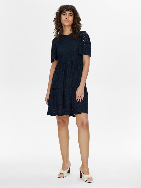 Jacqueline de Yong Temno modra kratka perforirana obleka JDY Carla