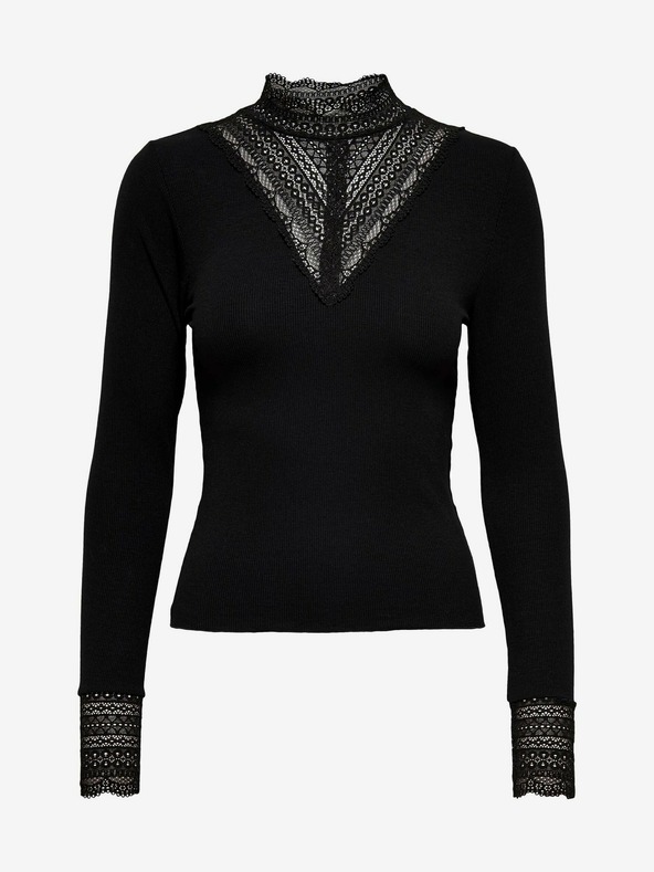 ONLY Črna majica s čipko ONLY Tilde