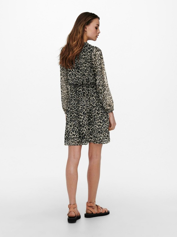 ONLY Bež in črna ženska vzorčasta obleka ONLY Cera