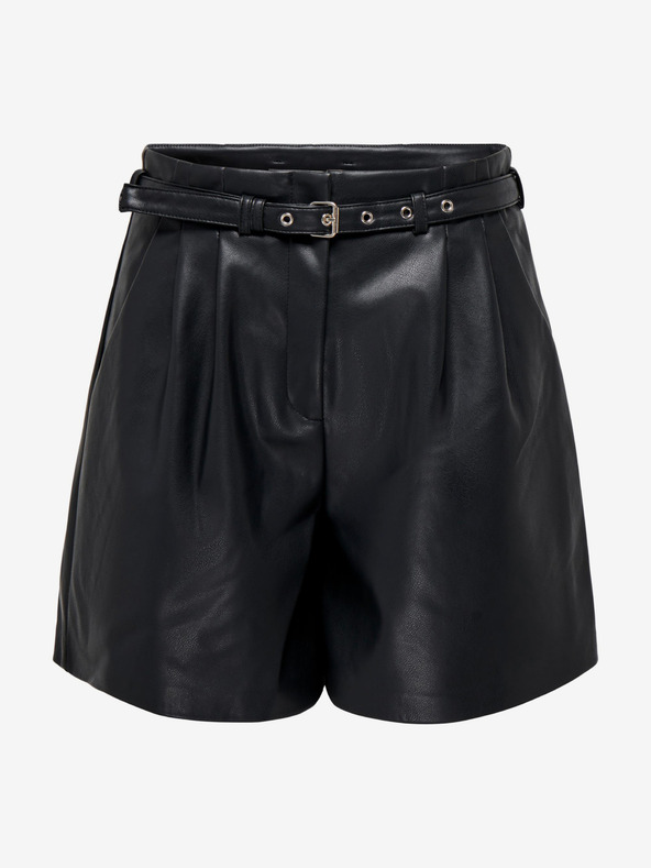 ONLY Črne ženske usnjene kratke hlače ONLY Heidi