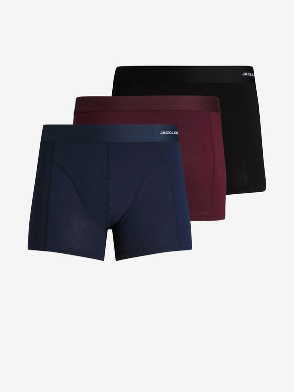 Jack & Jones Komplet treh moških boksarskih hlač v temno modri, bordo in črni barvi Jack & Jones Basic