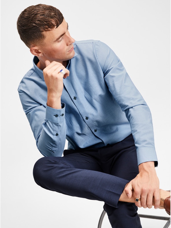 Jack & Jones Jack & Jones Laris temno modre hlače za obleko iz volnene mešanice