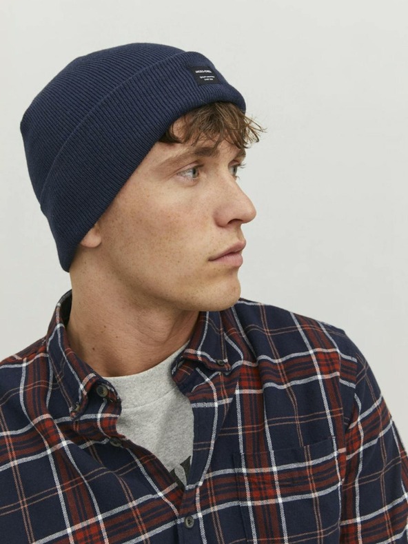 Jack & Jones Temno modra pletena zimska kapa Jack & Jones DNA
