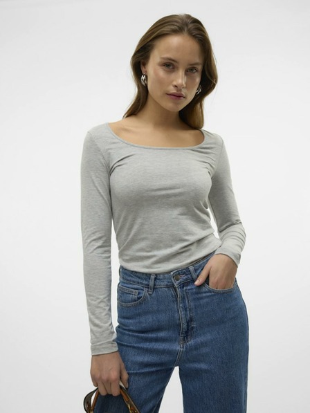 Vero Moda Siva črtasta osnovna majica z dolgimi rokavi VERO MODA Maxi majica