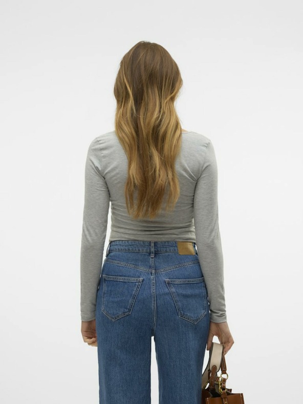 Vero Moda Siva črtasta osnovna majica z dolgimi rokavi VERO MODA Maxi majica