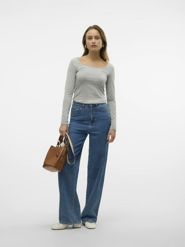 Vero Moda Siva črtasta osnovna majica z dolgimi rokavi VERO MODA Maxi majica