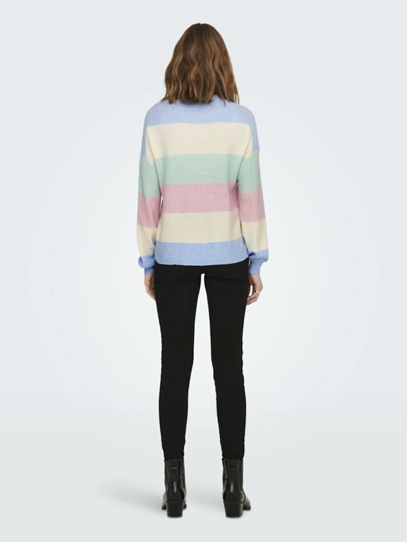 ONLY Rožnato-modri ženski črtasti pulover ONLY