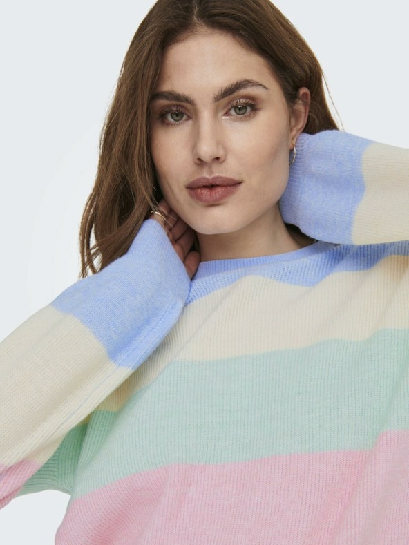 ONLY Rožnato-modri ženski črtasti pulover ONLY