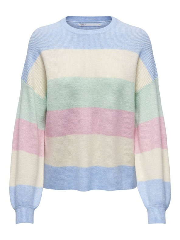 ONLY Rožnato-modri ženski črtasti pulover ONLY