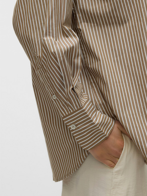 AWARE by VERO MODA Rjava ženska črtasta majica AWARE by VERO MODA