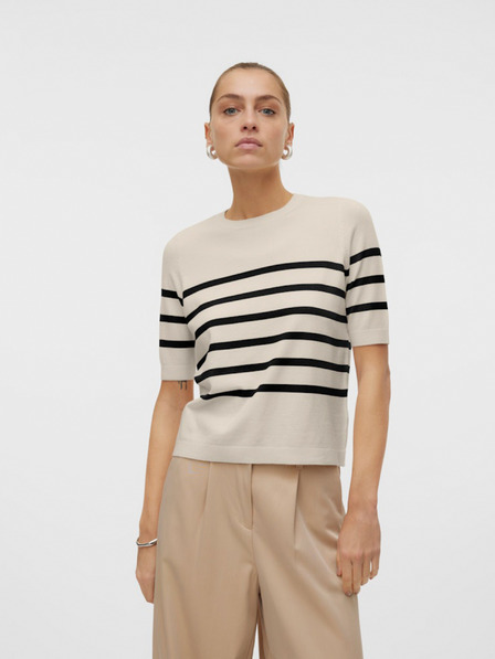 Vero Moda Črno-bež Vero Moda Saba ženski črtasti pulover