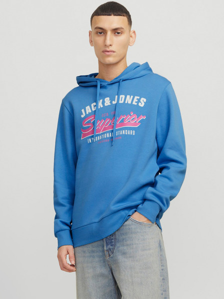 Jack & Jones Modra moška jopa s kapuco Jack & Jones z logotipom