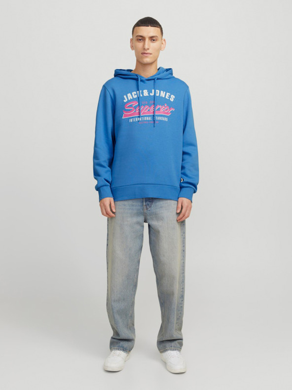 Jack & Jones Modra moška jopa s kapuco Jack & Jones z logotipom