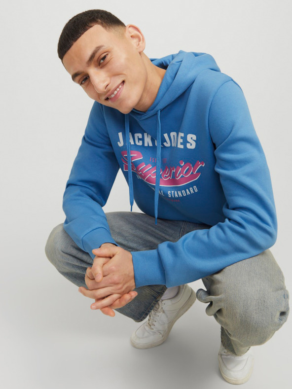 Jack & Jones Modra moška jopa s kapuco Jack & Jones z logotipom