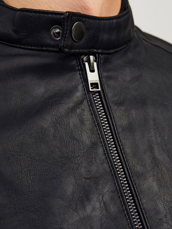 Jack & Jones Črna moška usnjena jakna Jack & Jones Dylan
