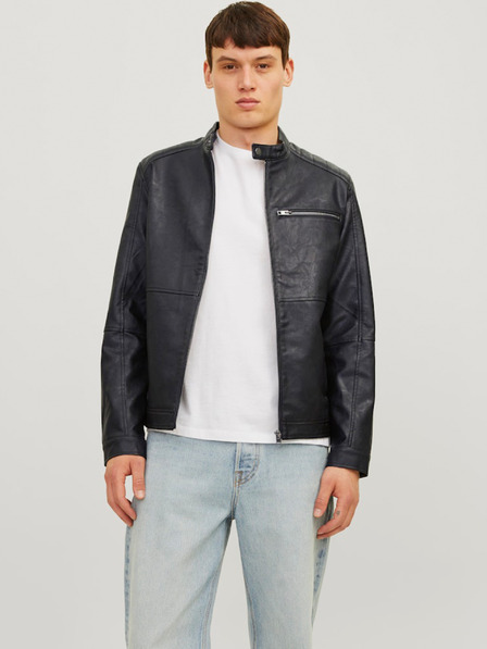 Jack & Jones Črna moška usnjena jakna Jack & Jones Dylan