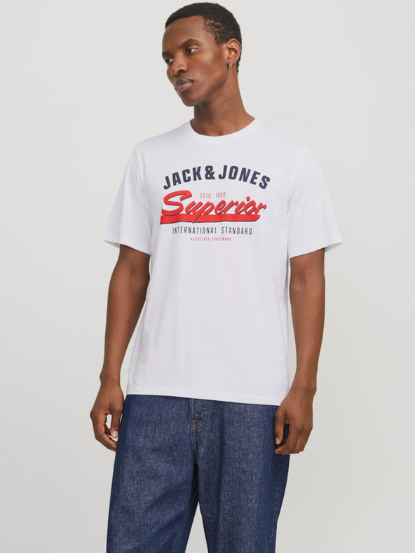 Jack & Jones Bela moška majica z logotipom Jack & Jones