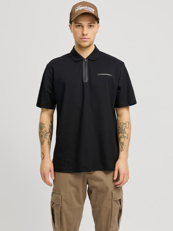 Jack & Jones Črna moška polo majica Jack & Jones Fusion