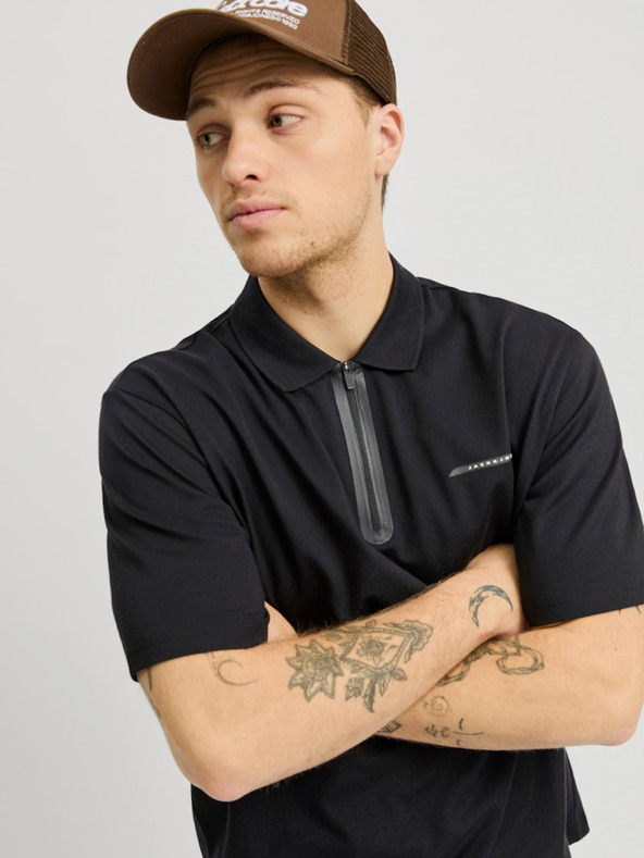 Jack & Jones Črna moška polo majica Jack & Jones Fusion