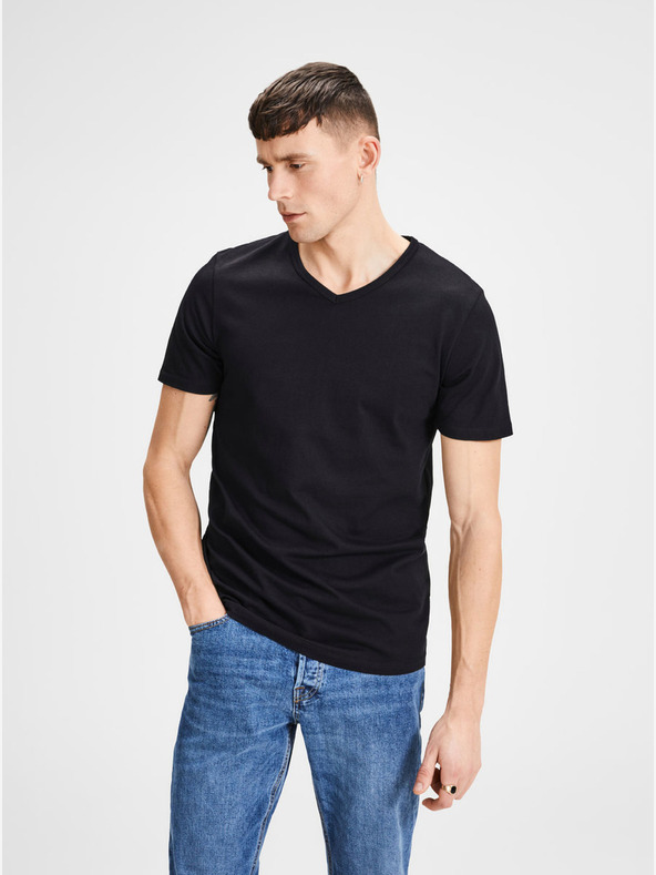 Jack & Jones Komplet dveh črnih osnovnih majic Jack & Jones z v-izrezom