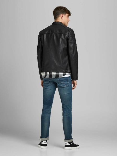 Jack & Jones Črna usnjena jakna Jack & Jones Rocky