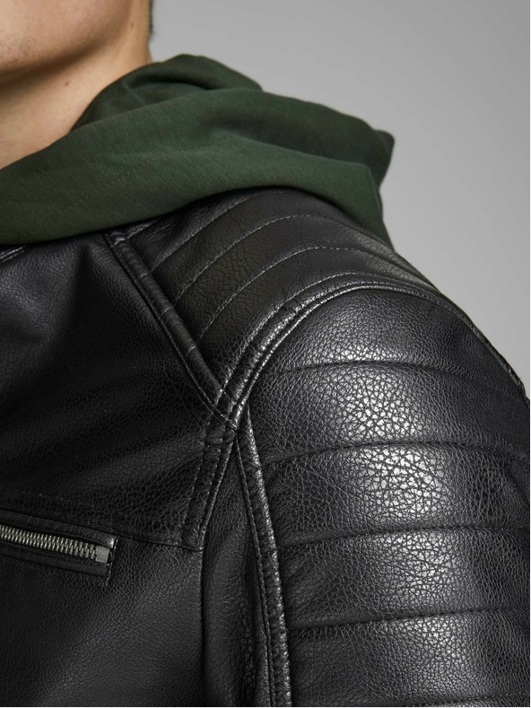 Jack & Jones Črna usnjena jakna Jack & Jones Rocky