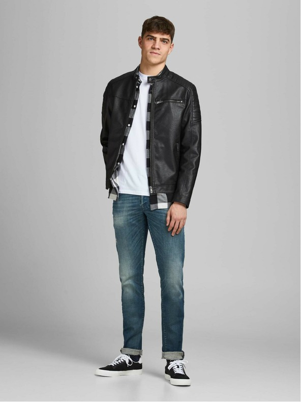 Jack & Jones Črna usnjena jakna Jack & Jones Rocky