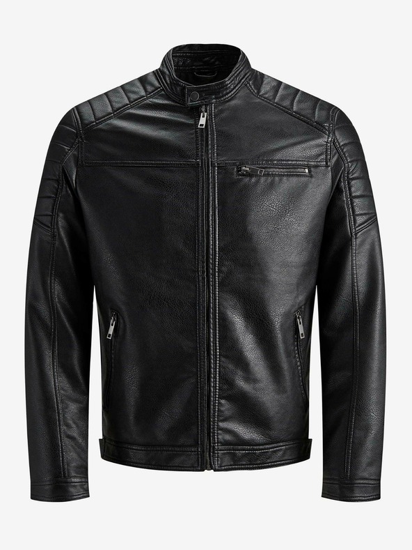 Jack & Jones Črna usnjena jakna Jack & Jones Rocky