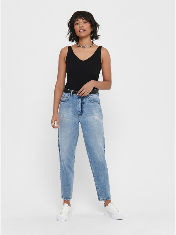 Jacqueline de Yong Črna rebrasta majica JDY Nanna