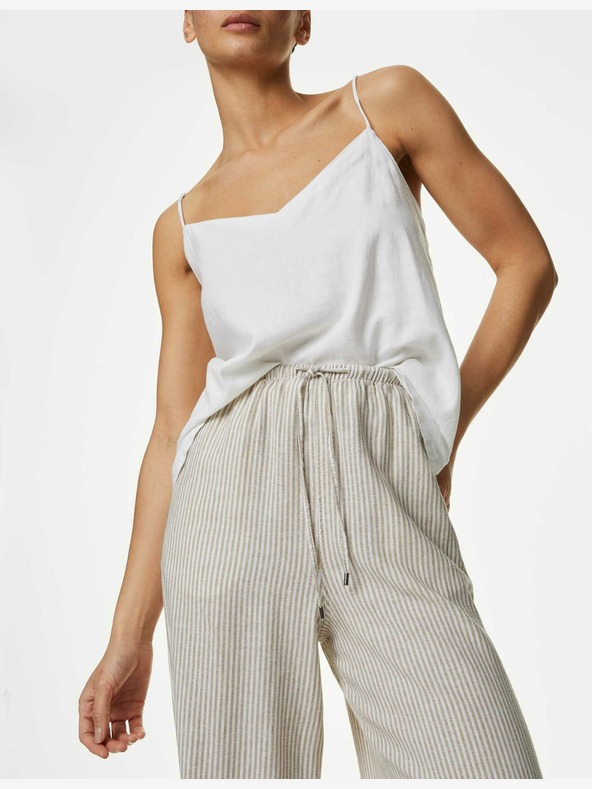 Marks & Spencer Široke hlače Marks & Spencer z visoko vsebnostjo lanu zunaj bele barve