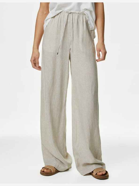 Marks & Spencer Široke hlače Marks & Spencer z visoko vsebnostjo lanu zunaj bele barve