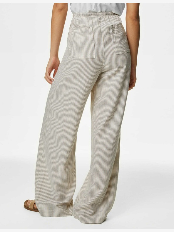 Marks & Spencer Široke hlače Marks & Spencer z visoko vsebnostjo lanu zunaj bele barve