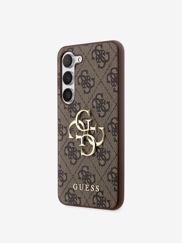 Guess Guess PU 4G kovinski logotip hrbtnega pokrova za Samsung Galaxy S23 Brown