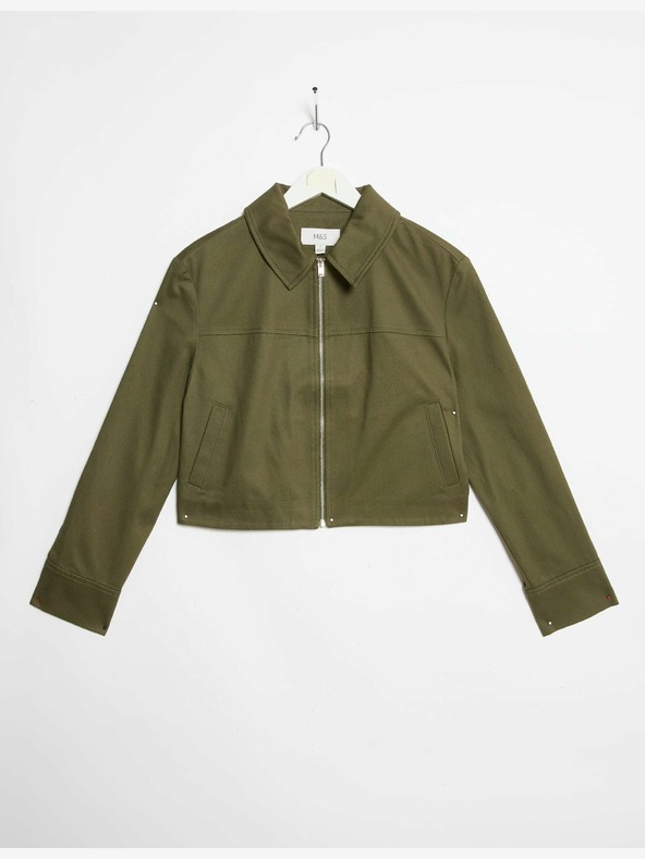 Marks & Spencer Kratek suknjič z ovratnikom iz čistega bombaža Marks & Spencer zelen