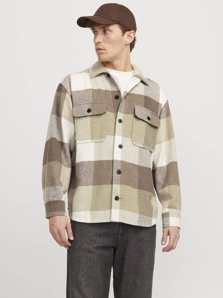 Jack & Jones Rjava in bež moška karirasta srajca Jack & Jones Bradley