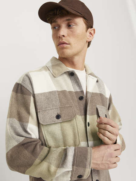 Jack & Jones Rjava in bež moška karirasta srajca Jack & Jones Bradley