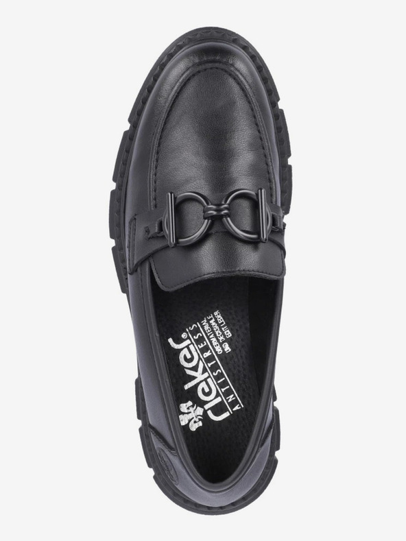 Rieker Črni ženski usnjeni mokasini Rieker