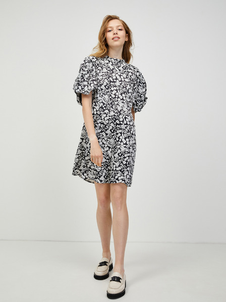 Vero Moda Belo-črna cvetlična obleka z balonastimi rokavi VERO MODA Lydia