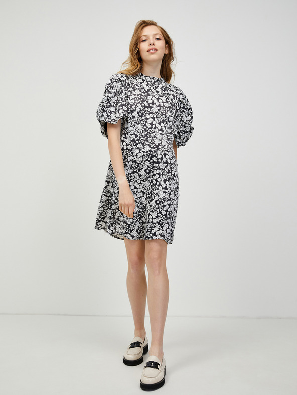Vero Moda Belo-črna cvetlična obleka z balonastimi rokavi VERO MODA Lydia