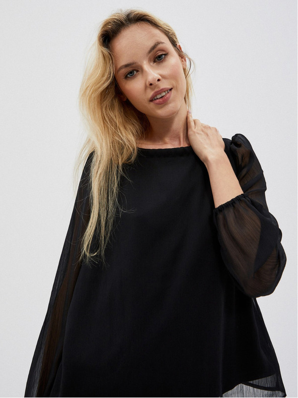 Moodo Črna ženska bluza z nagubanimi rokavi Moodo