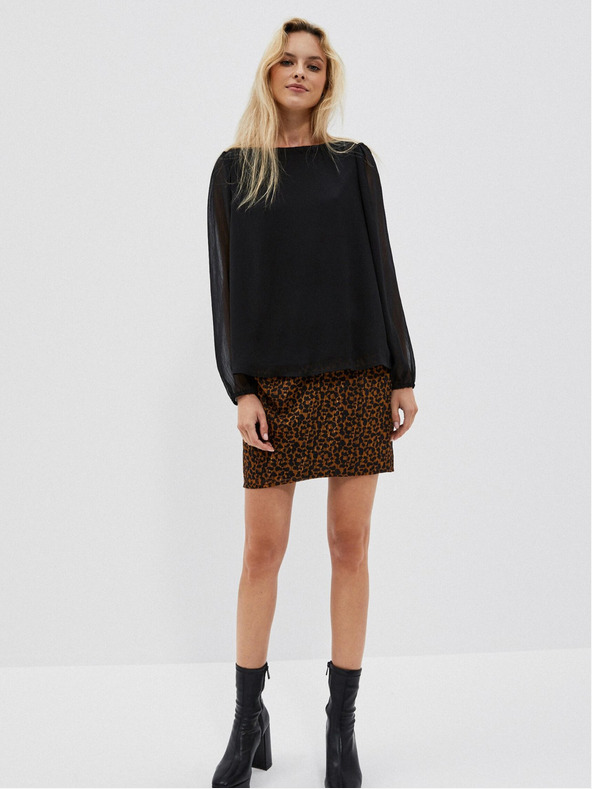Moodo Črna ženska bluza z nagubanimi rokavi Moodo