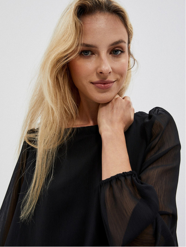 Moodo Črna ženska bluza z nagubanimi rokavi Moodo