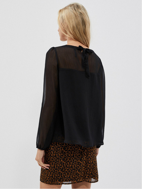 Moodo Črna ženska bluza z nagubanimi rokavi Moodo