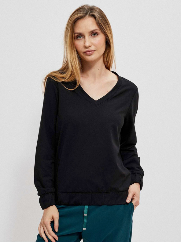 Moodo Črna ženska majica z V-izrezom Moodo