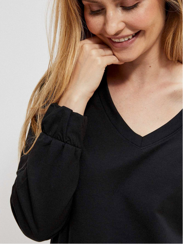 Moodo Črna ženska majica z V-izrezom Moodo