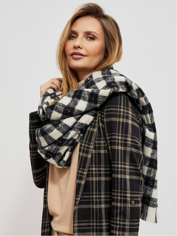 Moodo Belo-črni kvačkani šal Moodo